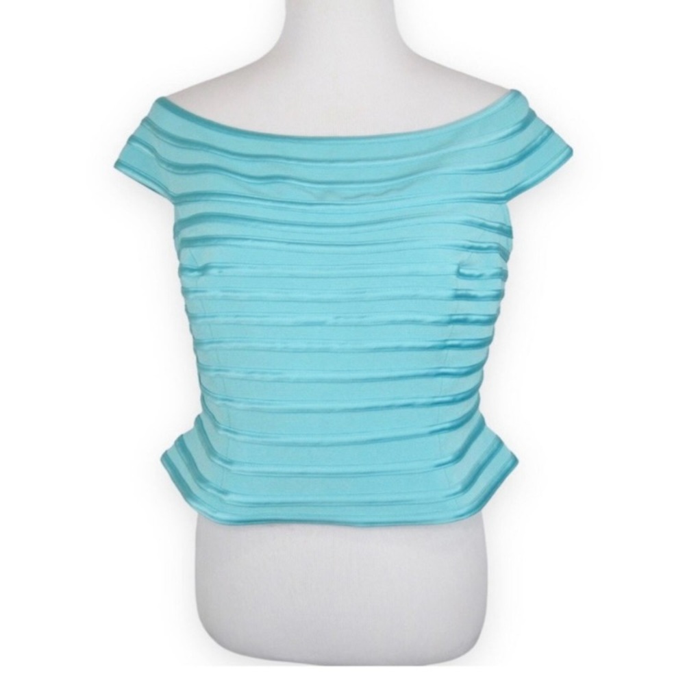 JS Collections Aqua Ribbed Fitted Blouse